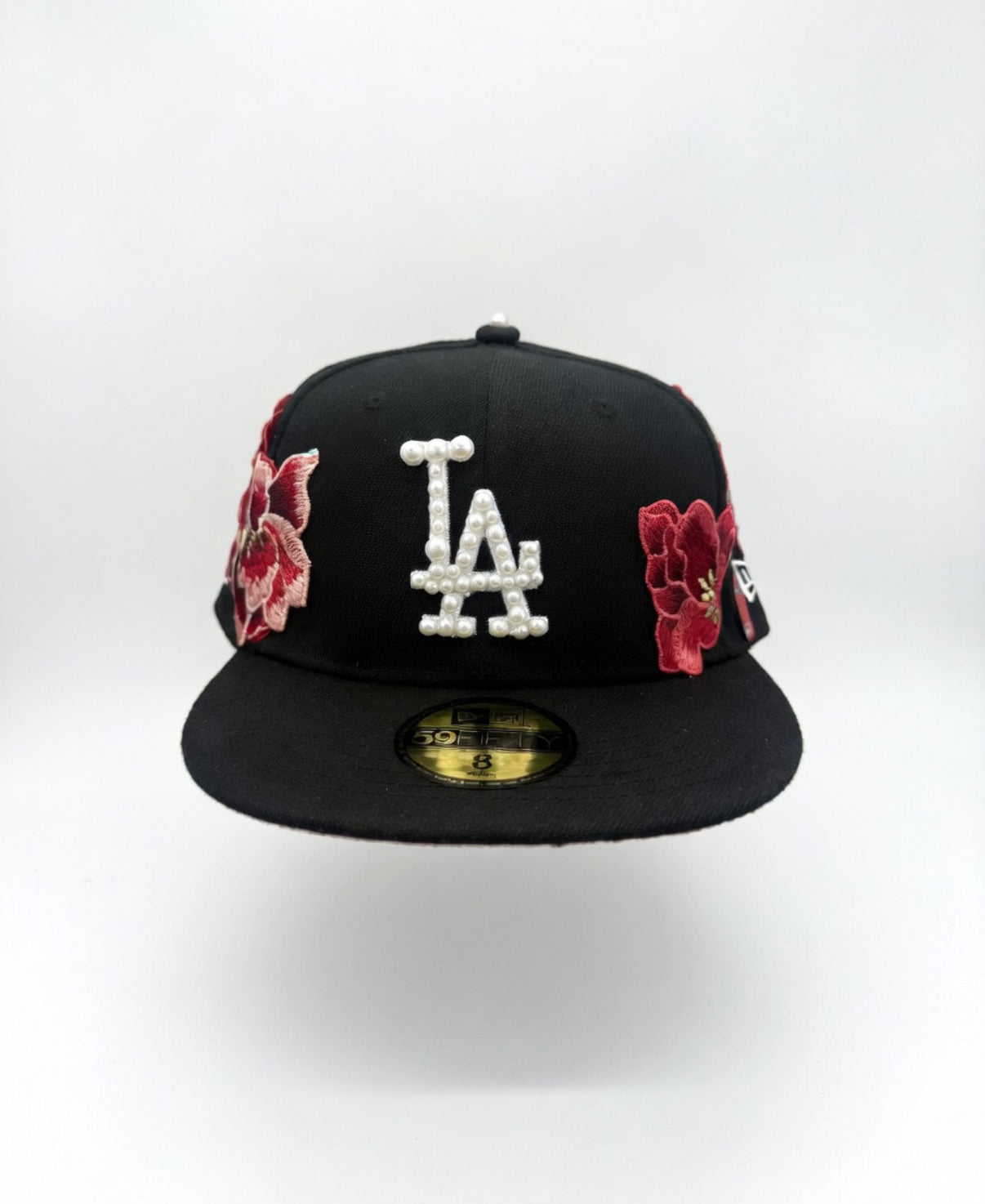 Black Custom Pearl & Floral LA Dodgers New Era Fitted Hat 1/1