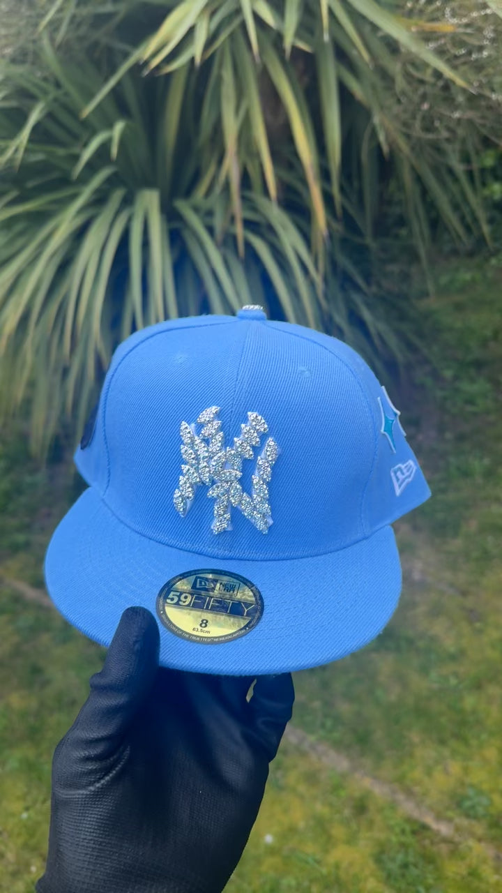 Baby Blue NY Yankees Heart Eyes 1/1 Custom New Era 59FIFTY Fitted Hat